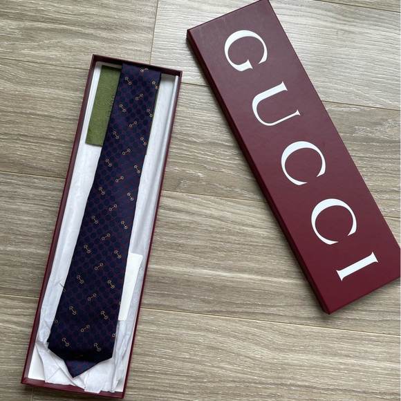 Gucci Other - NWT GUCCI Men’s Tie Morset 7.0 GG Silk Jacquard Blue and Red Horsebit